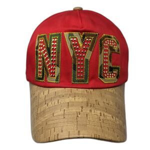 TNC 5 Panel Red Beige One Size NYC Camo Studded Cork Brim Slideback Cotton Hat